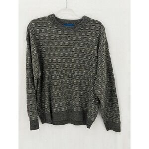 Towncraft Sweater Mens Large Gray Textured 3D Knit Crew Neck Geometric Grandpa‎